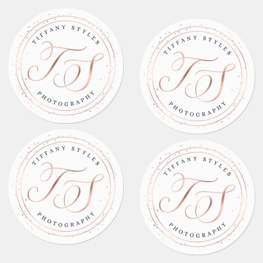 シックなネイビーブルー&バラ金ゴールドドットカンパニーロゴ ラベル (グループ)