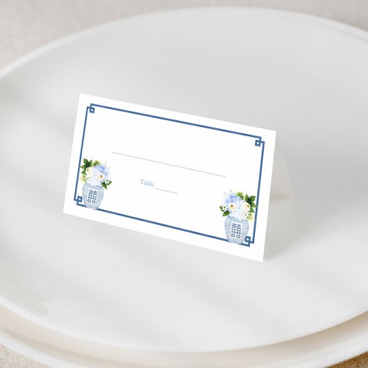 シックなネイビーブルー&ホワイトジンジャージャ結婚ールズブランチ プレイスカード