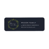 シックなネイビーホリーベリーリースクリスマスアドレス ラベル (正面)