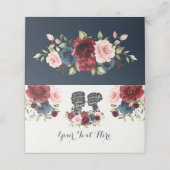 シックなネイビーマルーン花花嫁シルエット プレイスカード (外部開封)