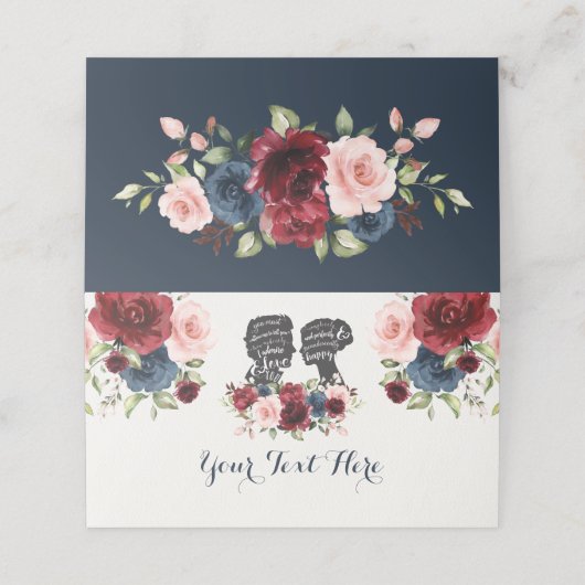 シックなネイビーマルーン花花嫁シルエット プレイスカード (外部開封)