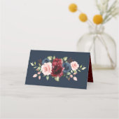 シックなネイビーマルーン花花嫁シルエット プレイスカード (裏面)