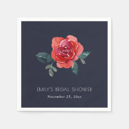 シックなネイビーレッドグリーンバラフローラブライダルシャワー スタンダードカクテルナプキン