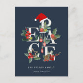 シックなネイビーレッドグリーンホワイトピースクリスマスリーフ シーズンポストカード (正面)