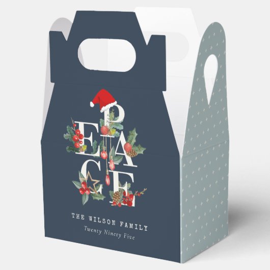 シックなネイビーレッドグリーンホワイトピースクリスマスリーフ フェイバーボックス (オープン)