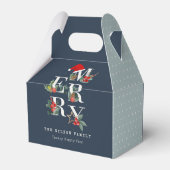 シックなネイビーレッドグリーンホワイトメリークリスマスリーフ フェイバーボックス (裏面サイド)