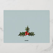 シックなネイビーレッドグリーン写真平和クリスマスリーフ 箔シーズンカード (裏面)