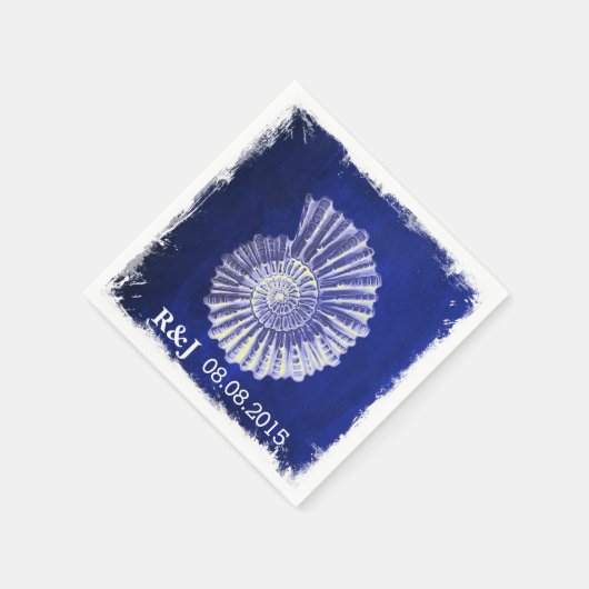 シックなネイビー航海のルシーシェルの海結婚沿い スタンダードカクテルナプキン (角)