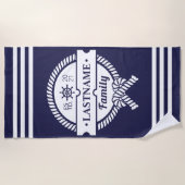 シックなネイビー航海のロープパーソナライズされたビーチタオル ビーチタオル (正面)