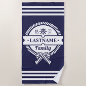 シックなネイビー航海のロープパーソナライズされたビーチタオル ビーチタオル (正面)