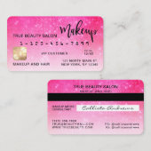 シックなネオンピンクシークイングリッタークレジットカードメイクアップ 名刺 (正面/裏面)