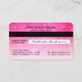 シックなネオンピンクシークイングリッタークレジットカードメイクアップ 名刺 (裏面)