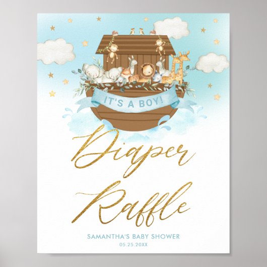 シックなノアのアークブルーボーイオムツラッフルデコールサイン ポスター (正面)