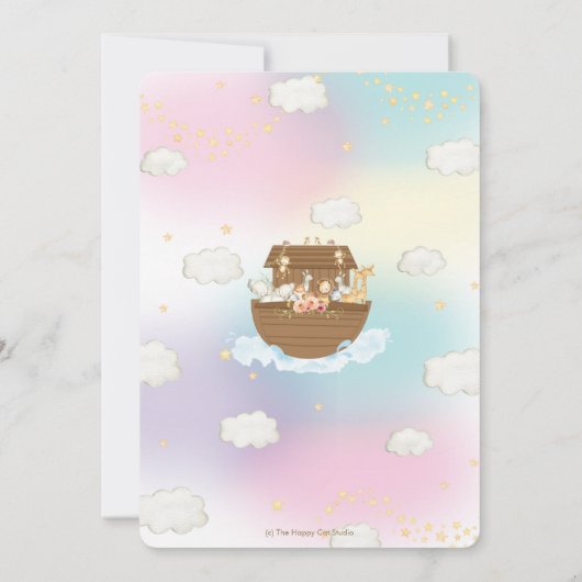 シックなノアの箱舟かわいい動物の女の子ベビーシャワー 招待状 (裏面)