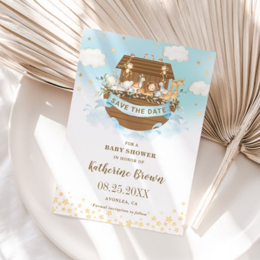 シックなノアの箱舟かわいい動物の男の子の赤ちゃんシャワー セーブザデート