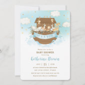 シックなノアの箱舟かわいい動物の男の子の赤ちゃんシャワーInvi 招待状 (正面)