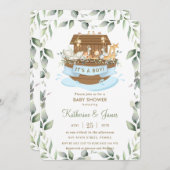 シックなノアの箱舟の動物の緑の少年の赤ちゃんシャワー 招待状 (正面/裏面)