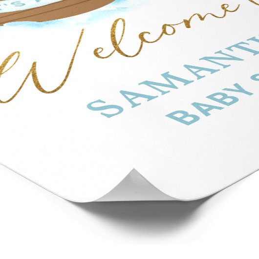 シックなノアの箱舟の男の子の赤ちゃんシャワー歓迎サイン ポスター (角)