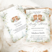 シックなハイティーパーティーツインズベビーシャワーテディベア 招待状