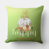 シックなハッピーサンクスギビングカボチャ秋フローラグリーン アウトドアクッション (正面)