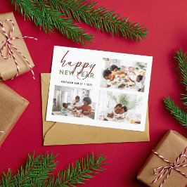 シックなハッピーニューイヤー書道フォトホリデー ポストカード