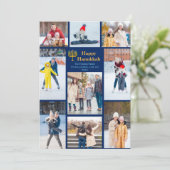 シックなハッピーハヌッカファミリーフォトコラージングブルー金ゴールド シーズンカード (スタンド正面)