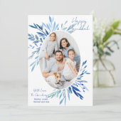 シックなハッピーハヌッカブルーボタニカルファミリーフォト シーズンカード (スタンド正面)