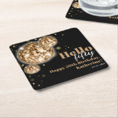 シックなハッピーファイブ第50誕生日ブラック&金ゴールド スクエアペーパーコースター (アングル)