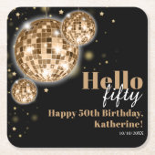 シックなハッピーファイブ第50誕生日ブラック&金ゴールド スクエアペーパーコースター (正面)