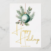 シックなハッピーホリデーズグリーンクリスマスオーナメント金ゴールド 箔シーズンカード (正面)