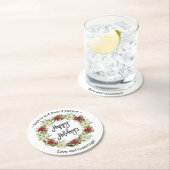 シックなハッピーホリデーズスクリプトポインセチア・モノグラム ラウンドペーパーコースター (インサイチュ)