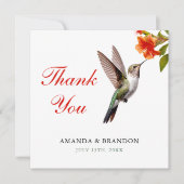 シックなハミングバードとオレンジフラワー結婚ズ サンキューカード (正面)