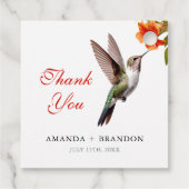 シックなハミングバードとオレンジフラワー結婚ズ フェイバータグ (裏面)