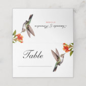 シックなハミングバードとオレンジフラワー結婚ズ プレイスカード (外部開封)