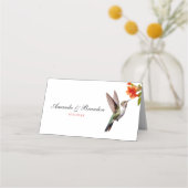 シックなハミングバードとオレンジフラワー結婚ズ プレイスカード (裏面)