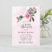 シックなハミングバードフローラ鍵ベビーガールシャワー 招待状 (スタンド正面)
