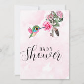 シックなハミングバードフローラ鍵ベビーガールシャワー 招待状 (裏面)