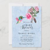 シックなハミングバードフローラ鍵男の赤ちゃんシャワー 招待状 (正面)