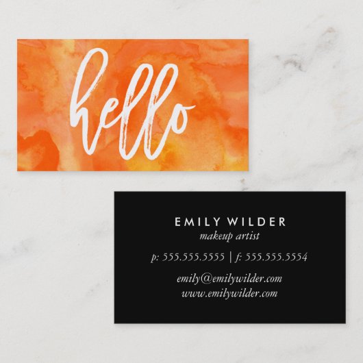 シックなハローオレンジウォーターカラー | 名刺 (正面/裏面)