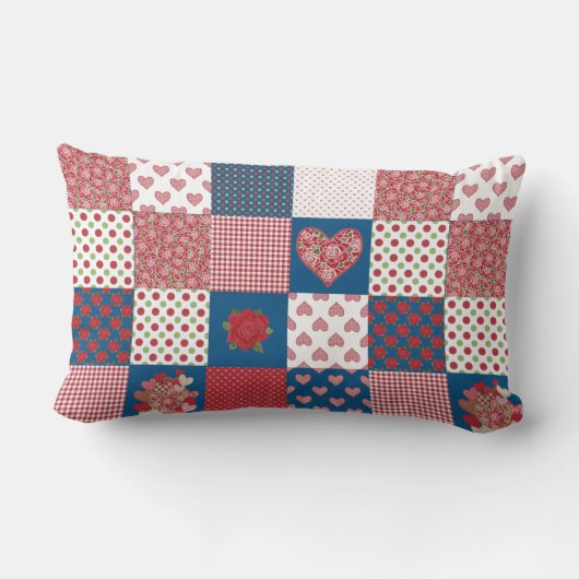 シックなハートとバラフェイクパッチワーク腰枕 ランバークッション (裏面)