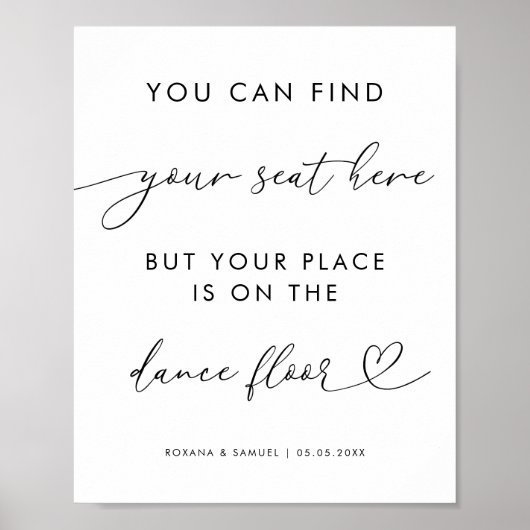 シックなハートスおもしろいクリプト結婚ダンスフロアのサイン ポスター (正面)