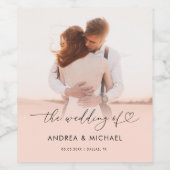 シックなハートスクリプトピンク色あせ結婚た写真の数 ワインラベル (シングルラベル)