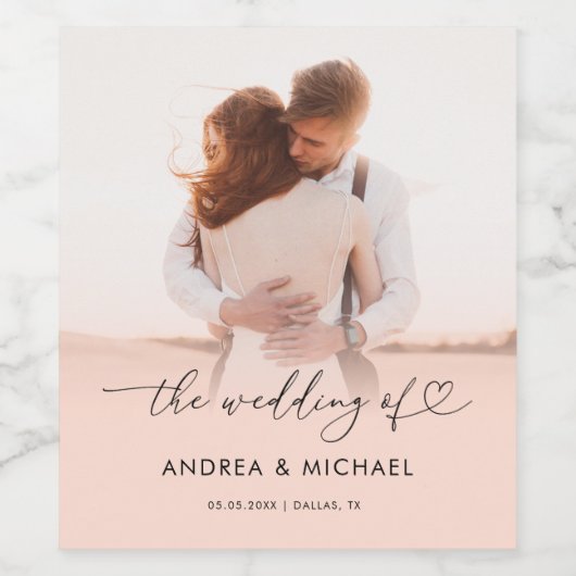 シックなハートスクリプトピンク色あせ結婚た写真の数 ワインラベル (シングルラベル)