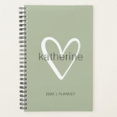 シックなハートセージ緑の週替わり月替わり非日付 プランナー手帳 (正面)