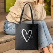 シックなハートパーソナライズされたブラック トートバッグ