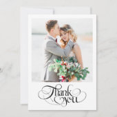 シックなハートモダン書道結婚写真 サンキューカード (正面)