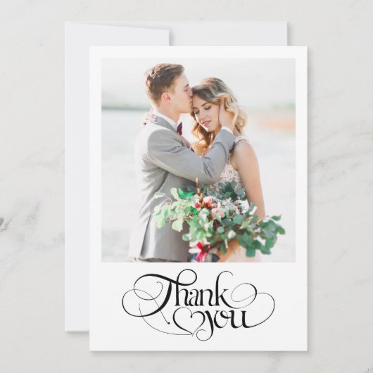 シックなハートモダン書道結婚写真 サンキューカード (正面)