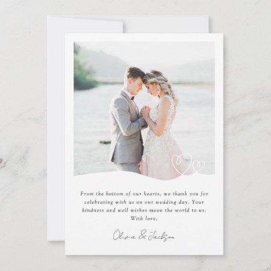 シックなハートモダン書道結婚写真 サンキューカード (裏面)