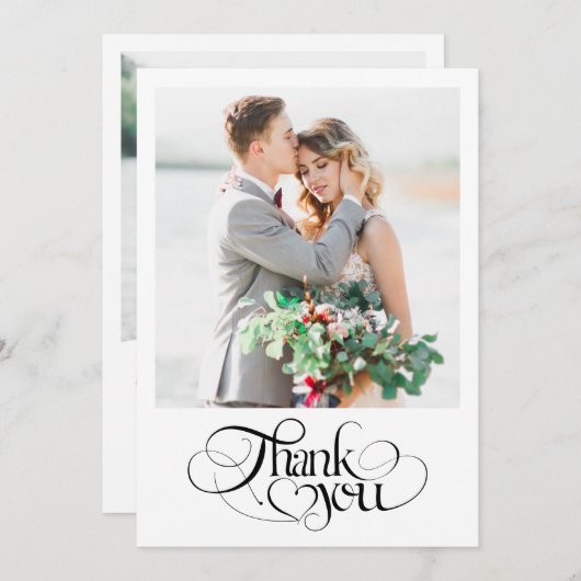 シックなハートモダン書道結婚写真 サンキューカード (正面/裏面)