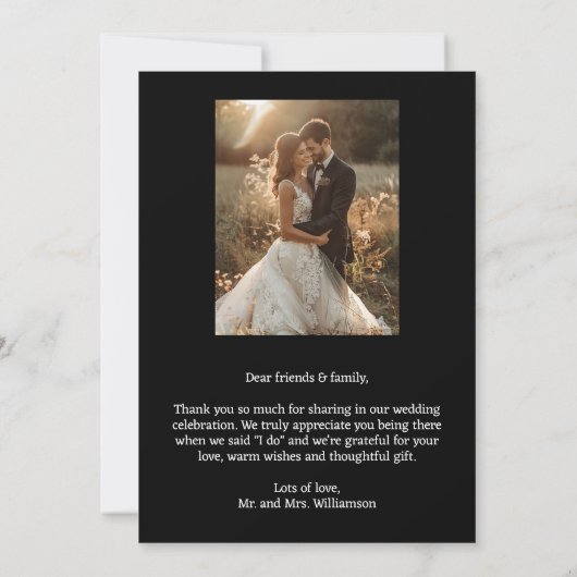 シックなハート結婚の写真ありがとう ノートカード (裏面)